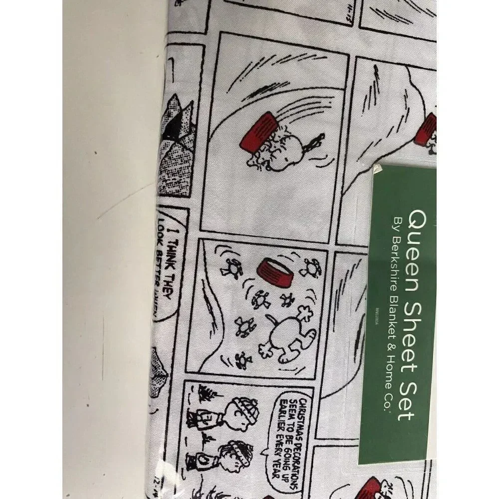 Peanuts Snoopy Holiday Christmas Comic Strip Queen Size‎ Soft Sheet Set NEW